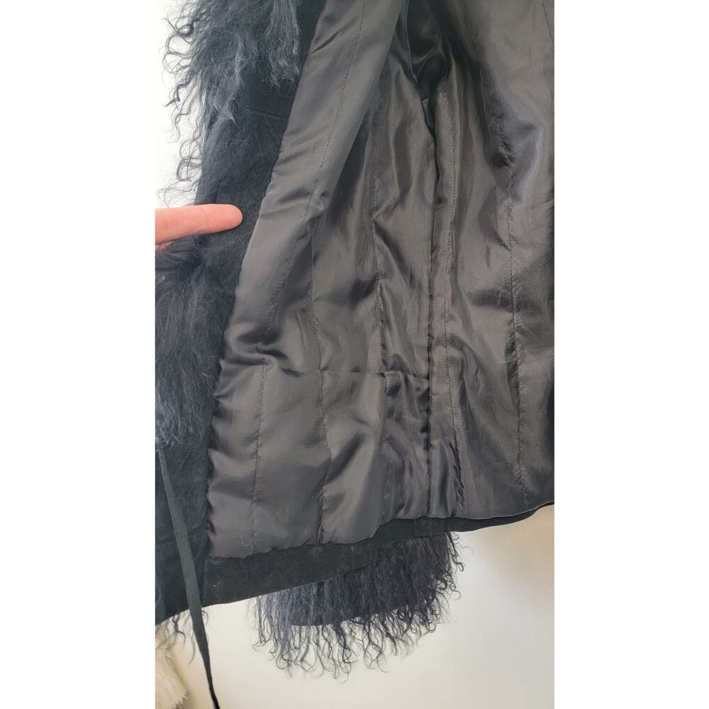 Black Genuine Suede & Fur Trim 70s Glam Whimsygoth Festival Coat - Picture 11 of 16